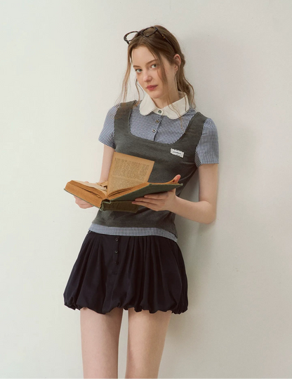 Patchwork Doll Collar Shirt