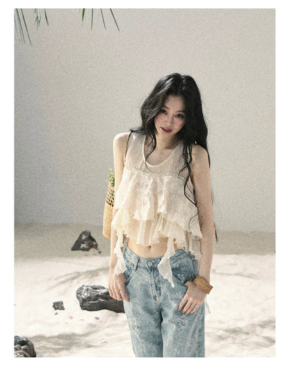 American Style Rhinestone Floral Denim Pants