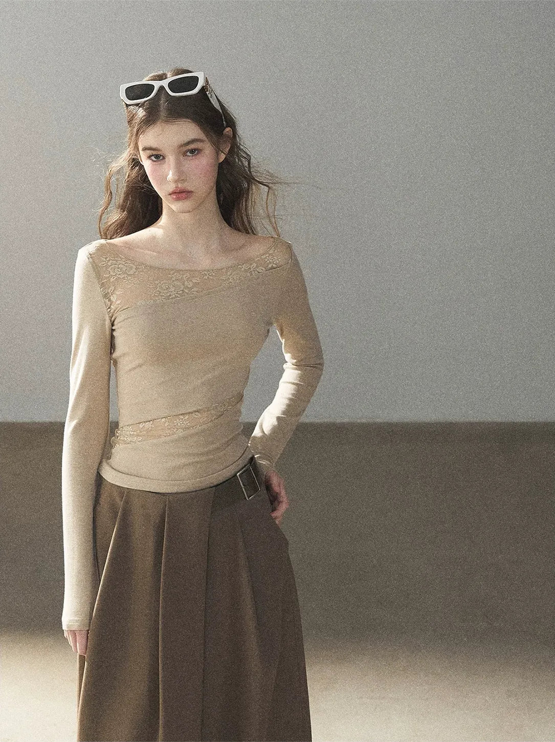 Lace Spliced Slim Fit Top