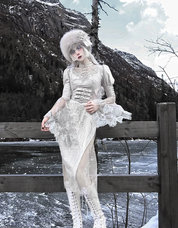 Đầm sườn xám nhung jacquard đuôi cá