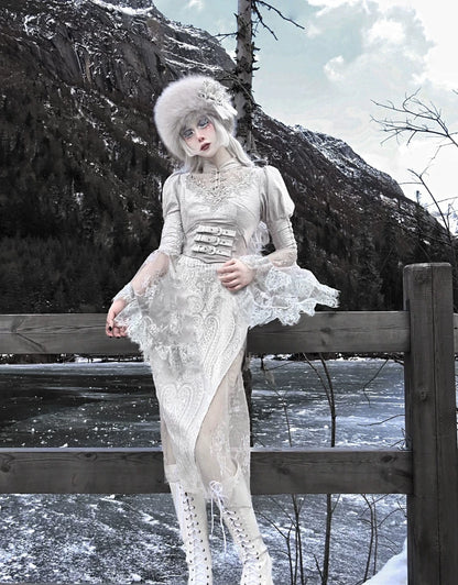 Đầm sườn xám nhung jacquard đuôi cá