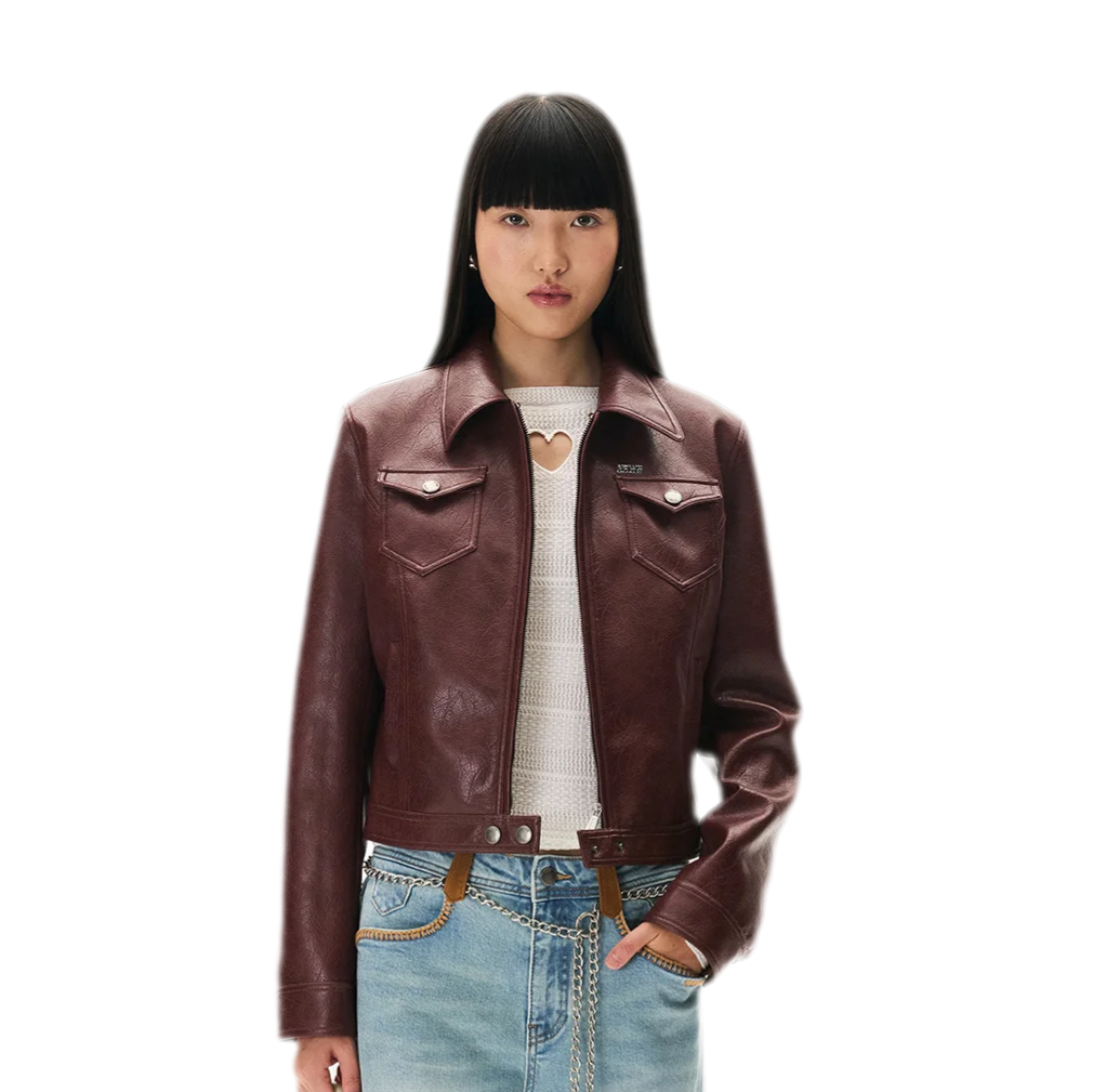 Meteorite Texture Fitted Leather Jacket