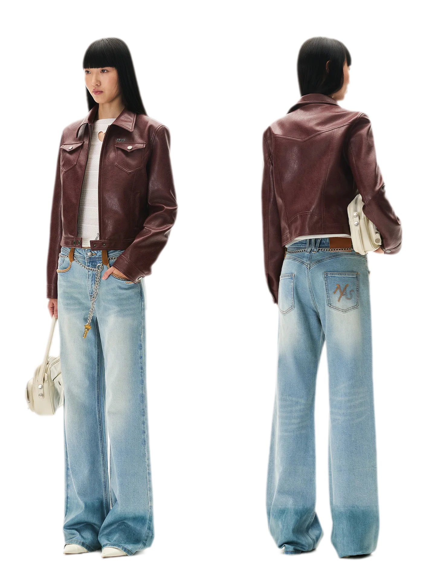 Meteorite Texture Fitted Leather Jacket