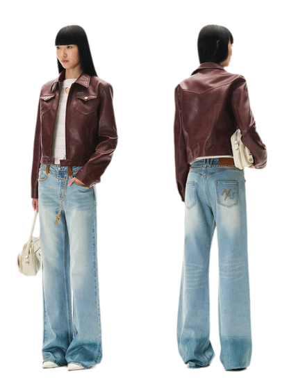 Meteorite Texture Fitted Leather Jacket