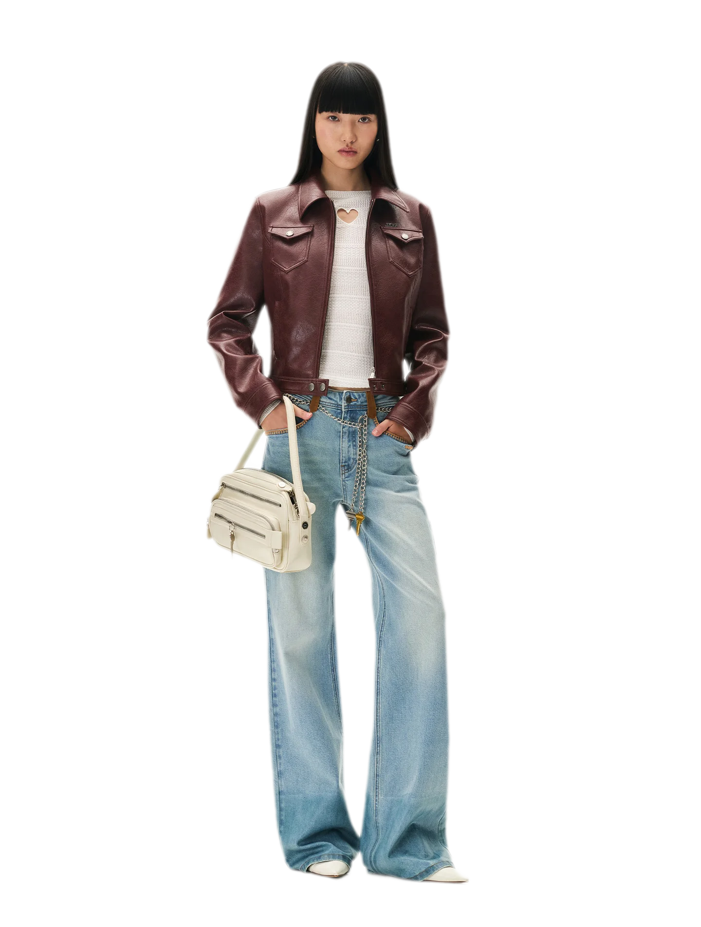 Meteorite Texture Fitted Leather Jacket