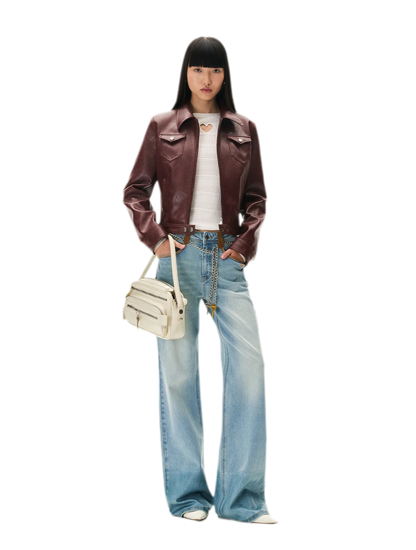 Meteorite Texture Fitted Leather Jacket