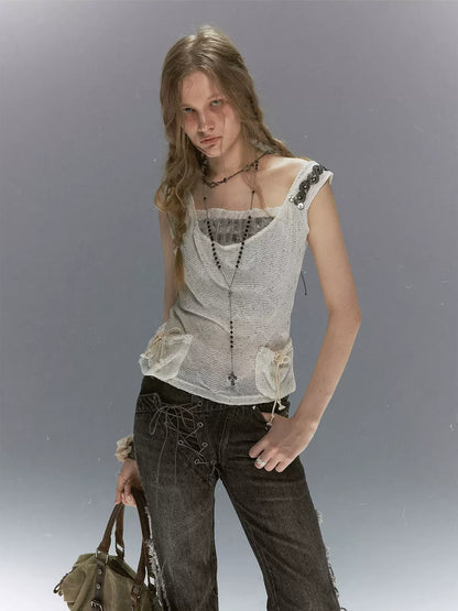 Sequin Lattice Pocket Cami