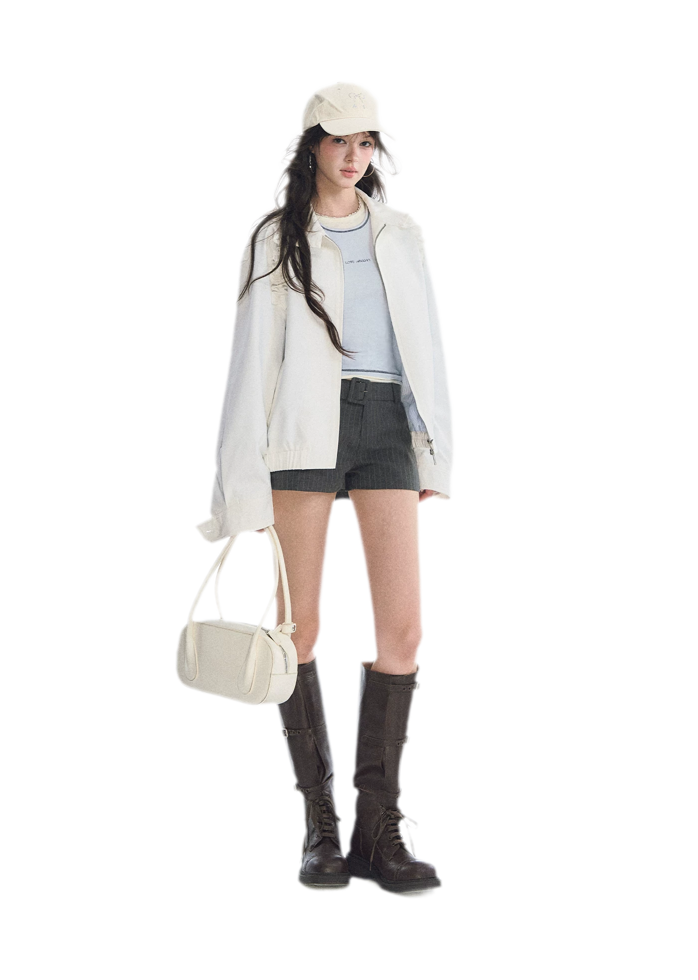 Ruffled Stand Collar Harrington Jacket