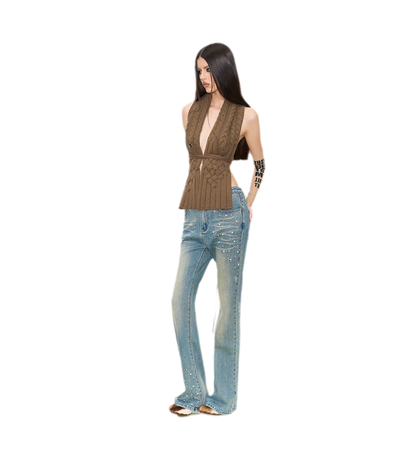 Pearl Embellished Straight Jeans