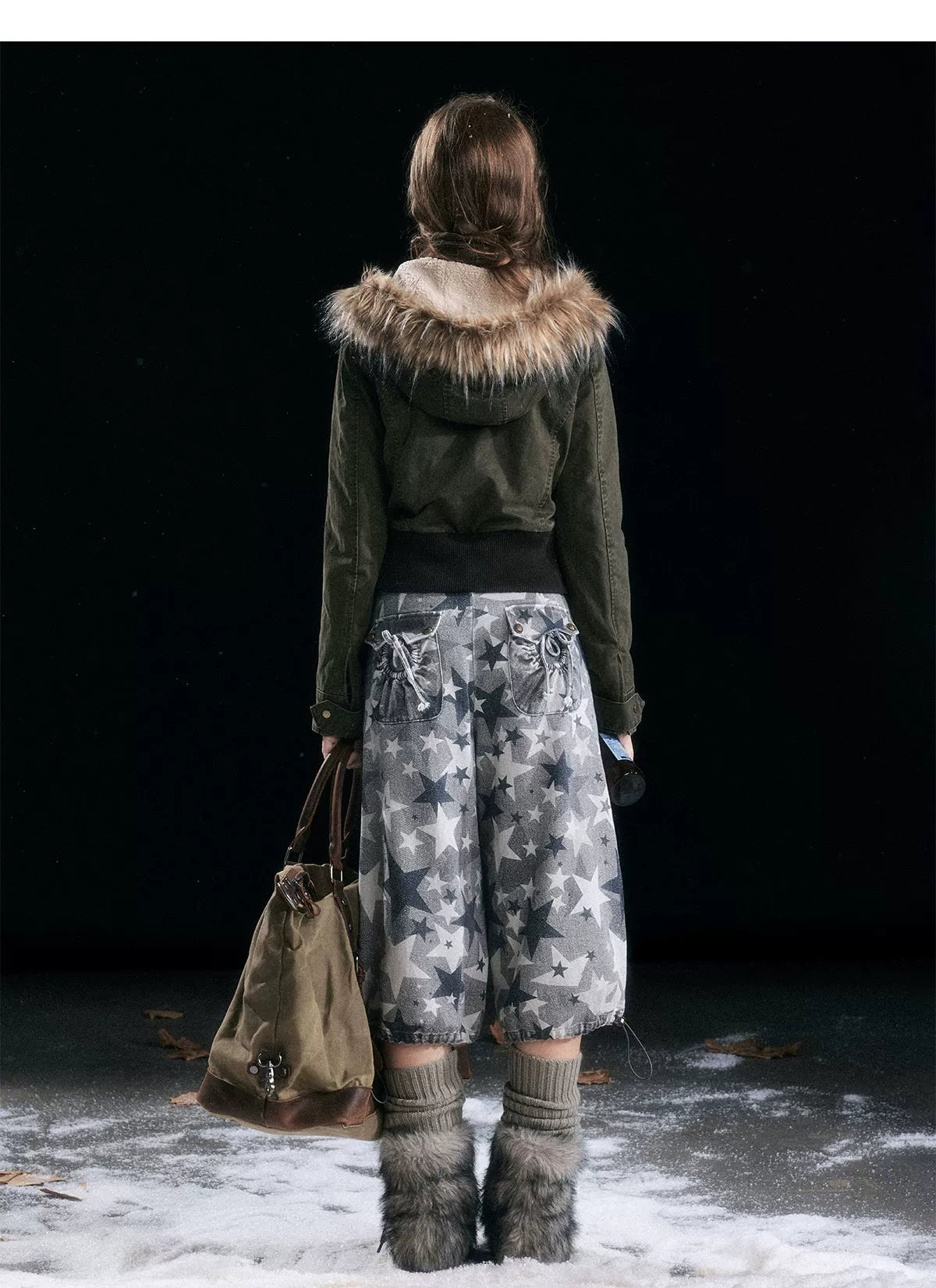 Washed Quilted Fur-Trim Hooded Jacket