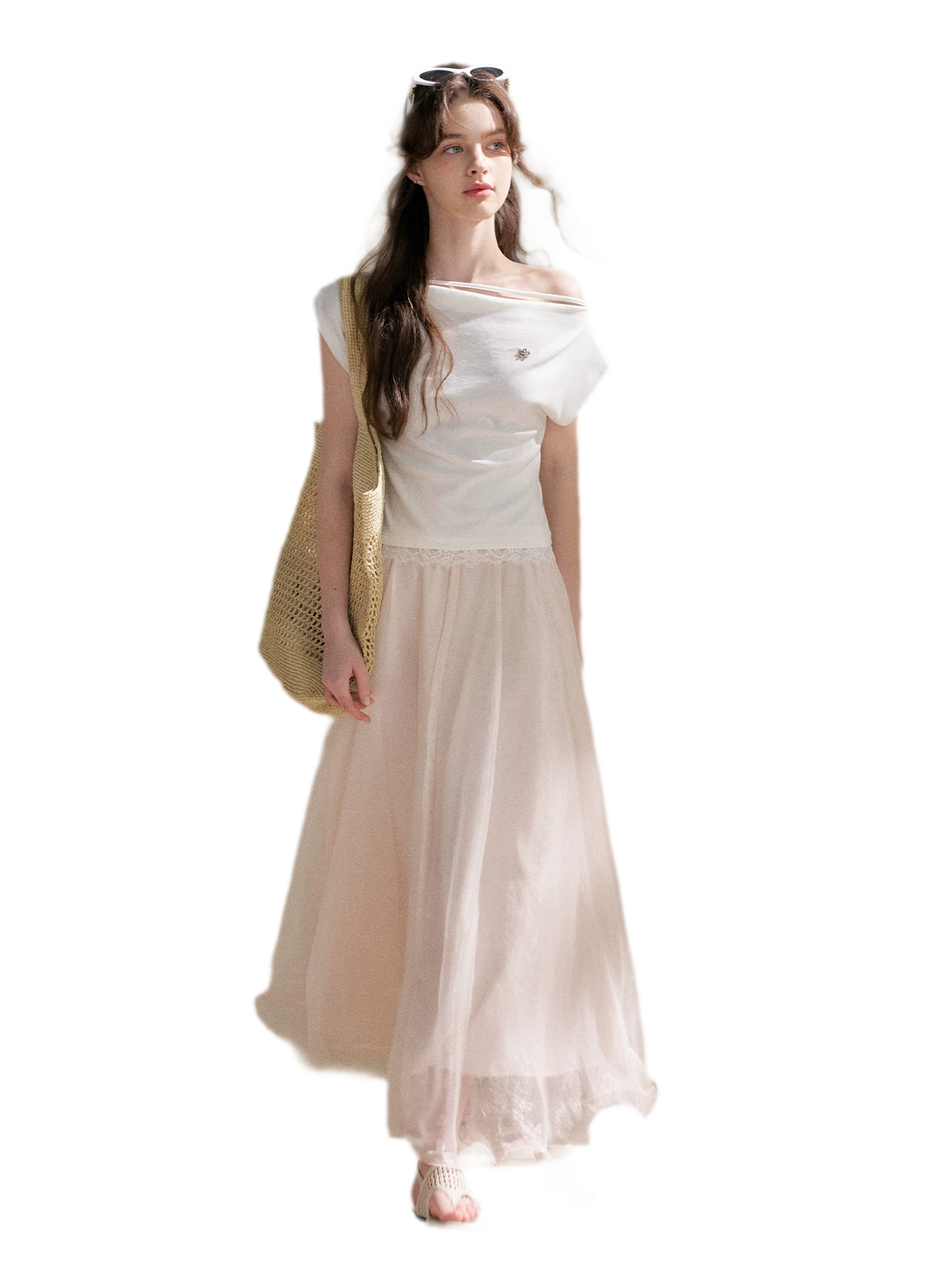 Lace Trim Asymmetric Short Sleeve T-Shirt