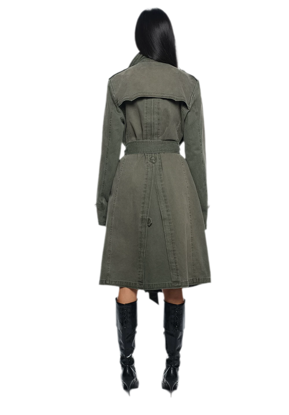 Washed Military Green Trench Coat