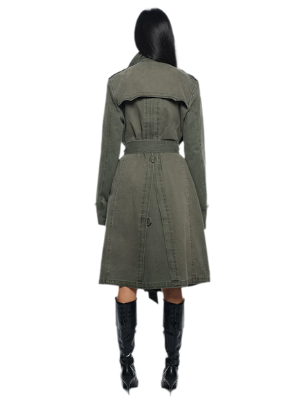 Washed Military Green Trench Coat
