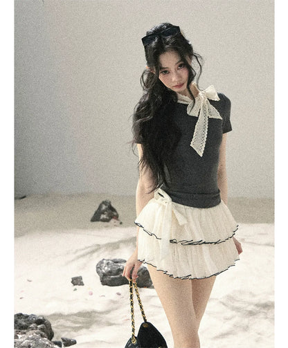 Grey Bow Short T-Shirt