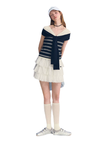 Colorblock Off-Shoulder Tee