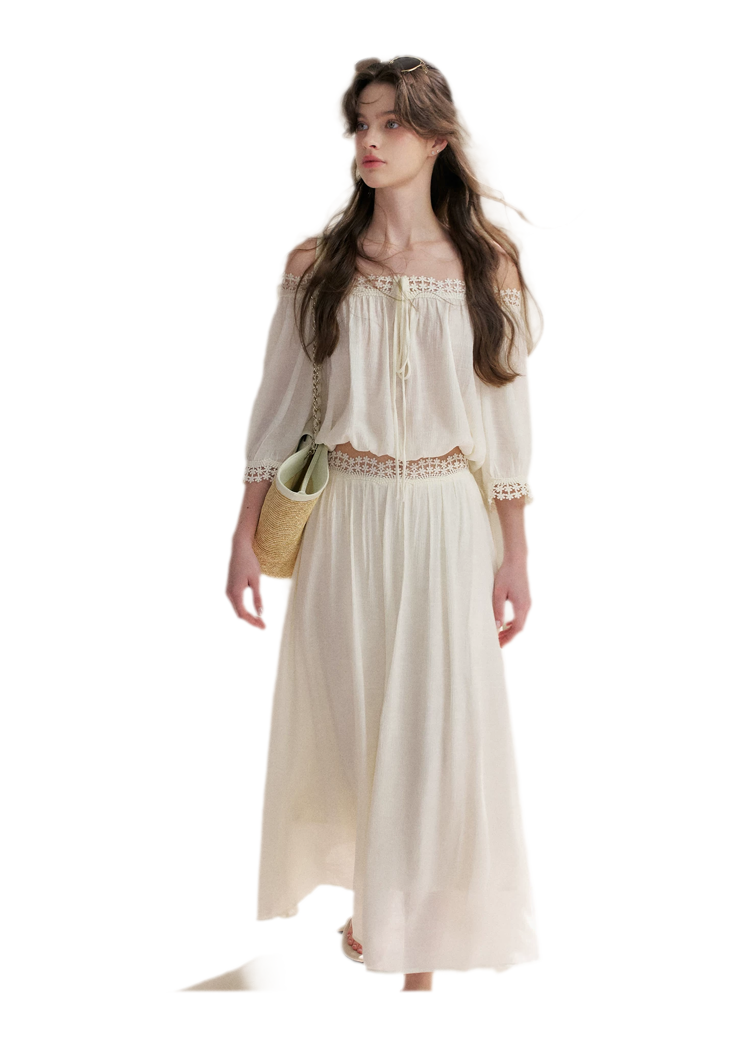 Asymmetrical Lace Off-Shoulder Top &amp; Skirt Set