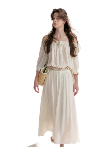 Asymmetrical Lace Off-Shoulder Top &amp; Skirt Set