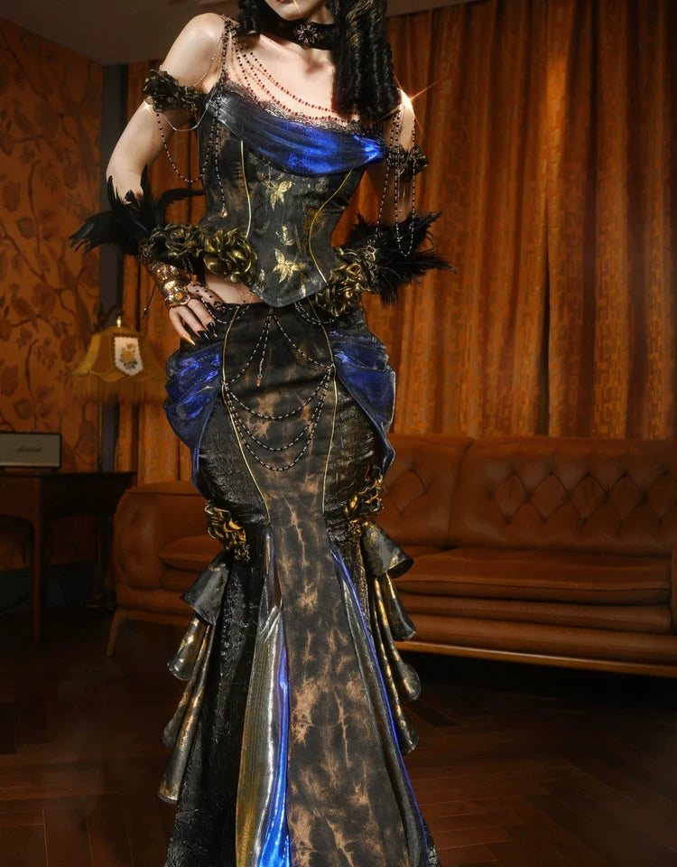 Gold Jacquard Mermaid Fishtail Skirt