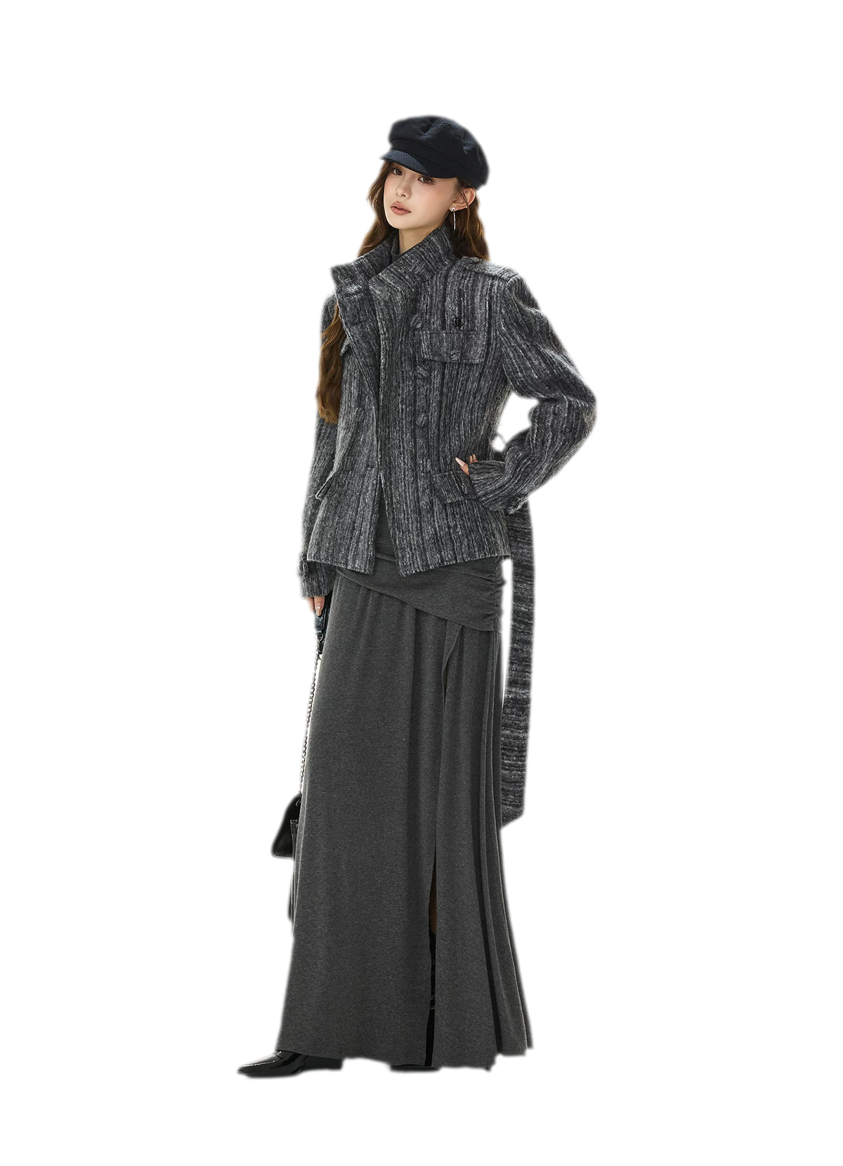 Cappotto in tweed testurizzato con cintura