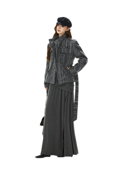 Cappotto in tweed testurizzato con cintura