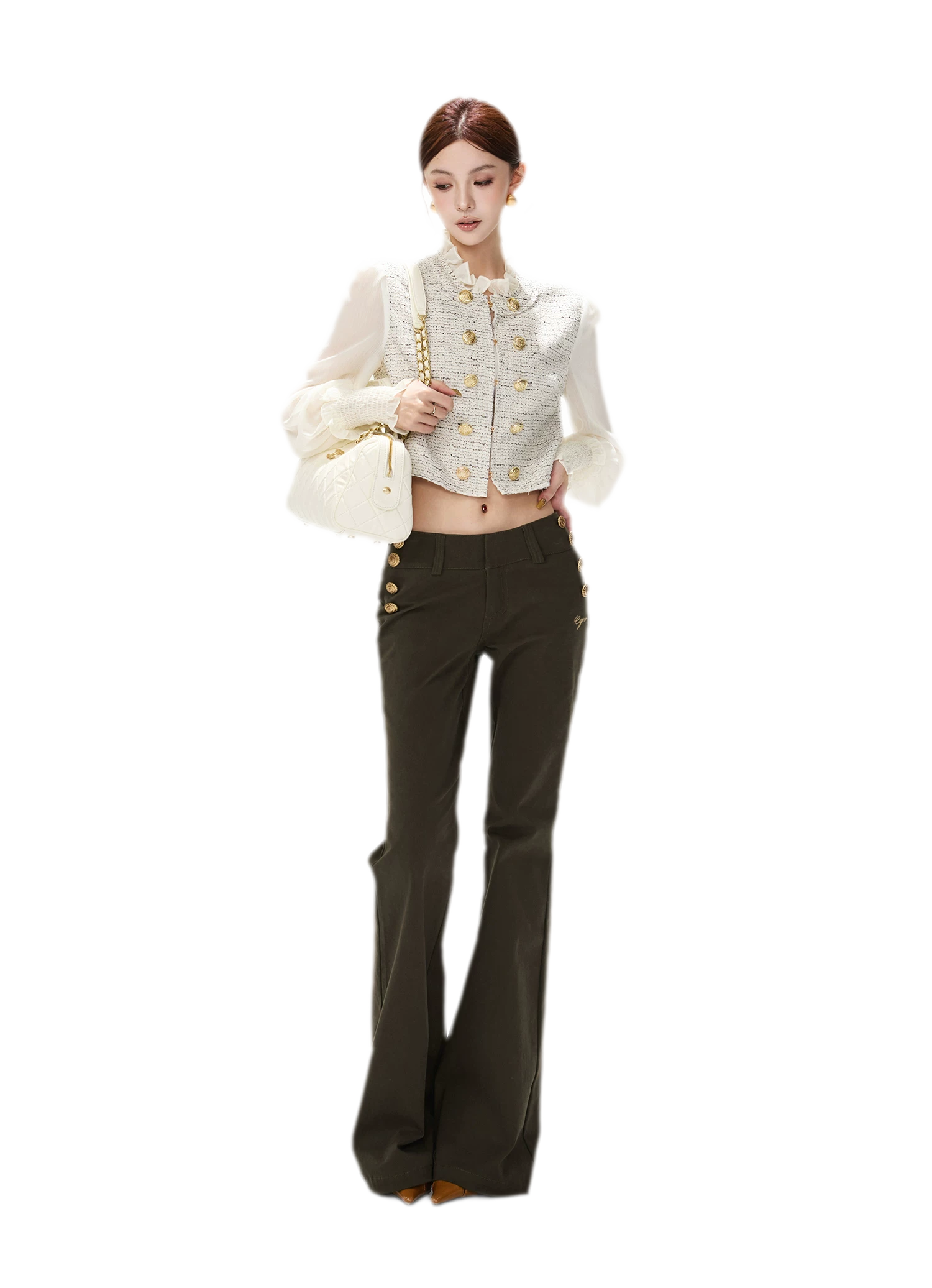 Multicolor Tweed Lantern Sleeve Jacket
