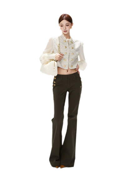 Multicolor Tweed Lantern Sleeve Jacket