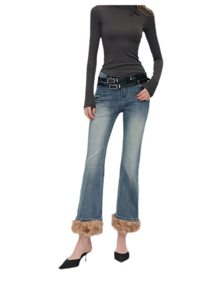 Vintage Washed Cropped Flare Jeans