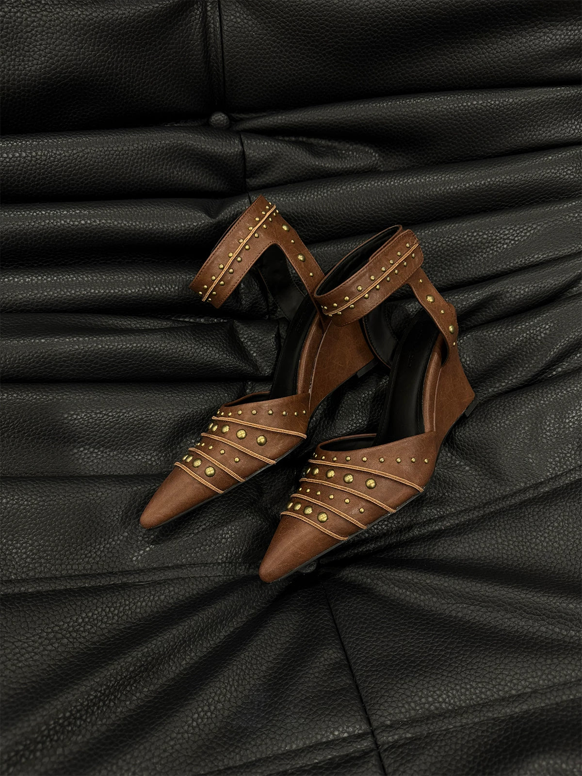 Studded Pointed-Toe Wedge Sandals