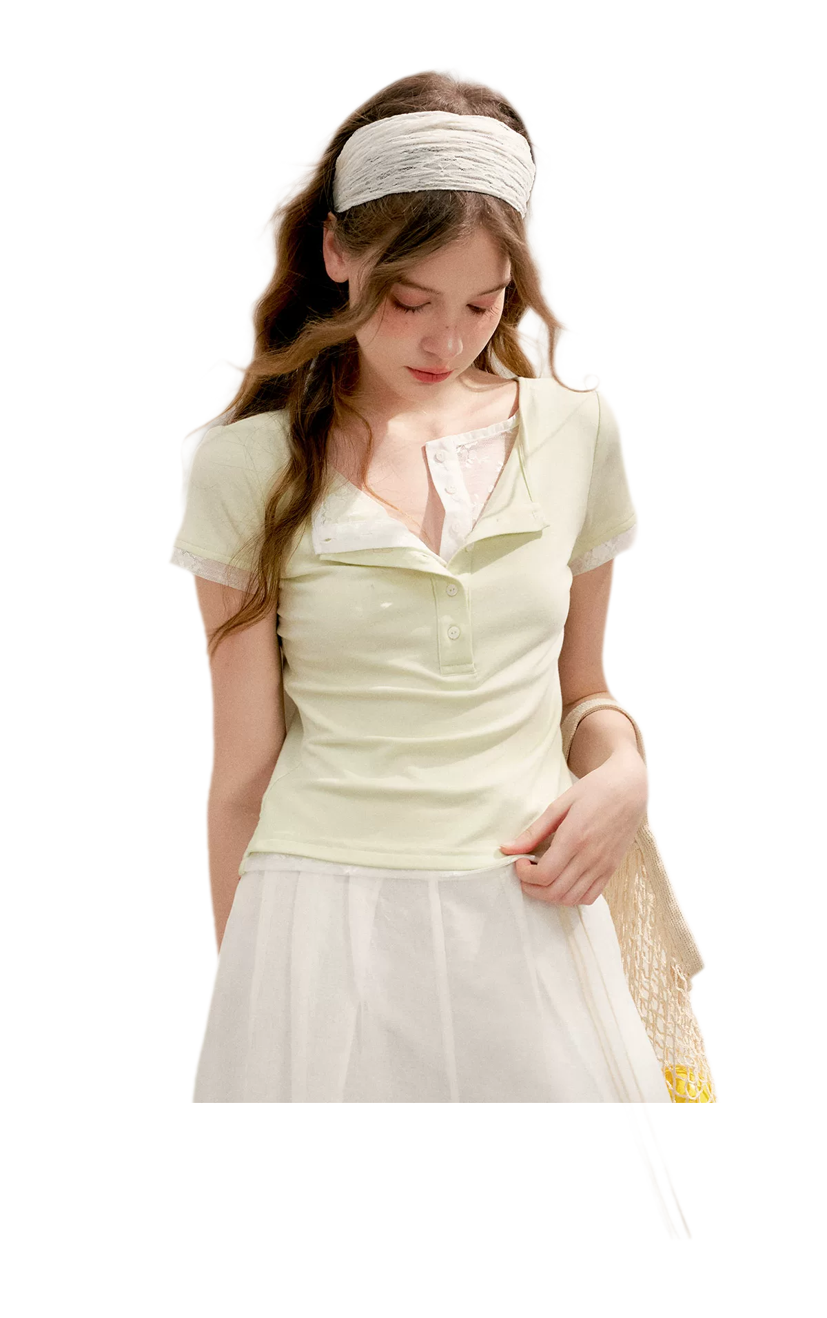 Double-Layer Collar Lace T-Shirt