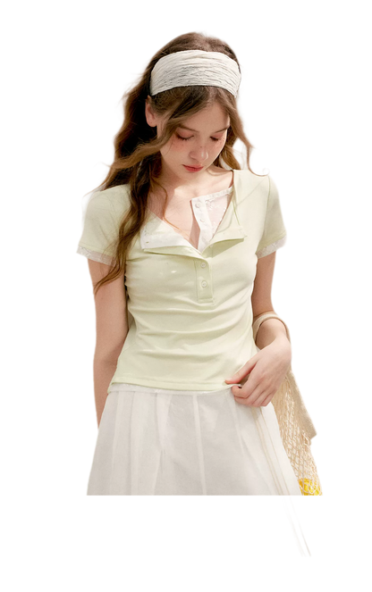 Double-Layer Collar Lace T-Shirt