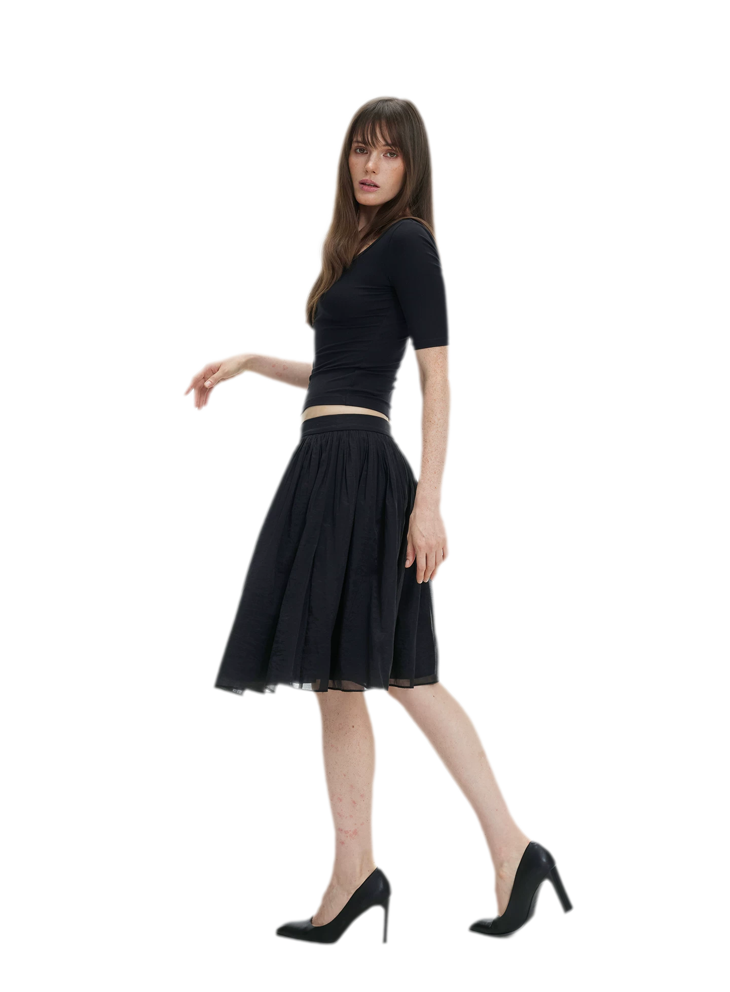 Pleated Chiffon Midi Skirt