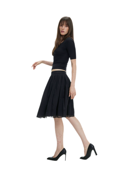 Pleated Chiffon Midi Skirt