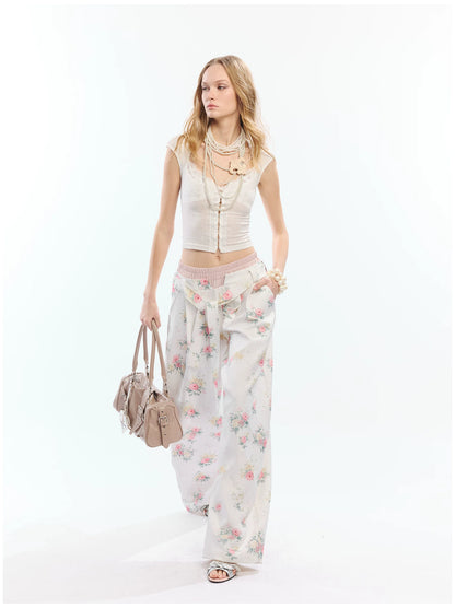 Floral Print Loose Wide Leg Pants