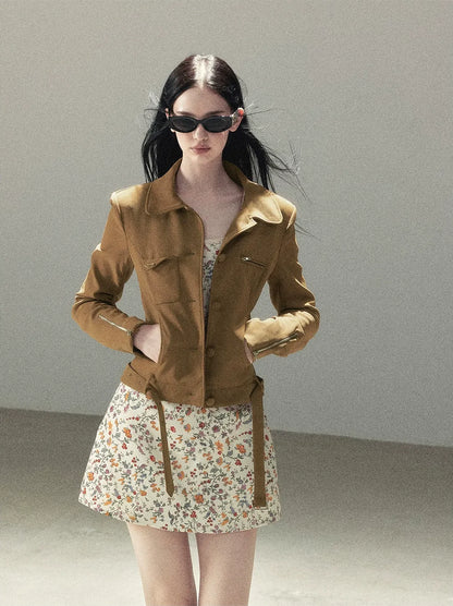 Soft Suede Cropped Utility Jacket