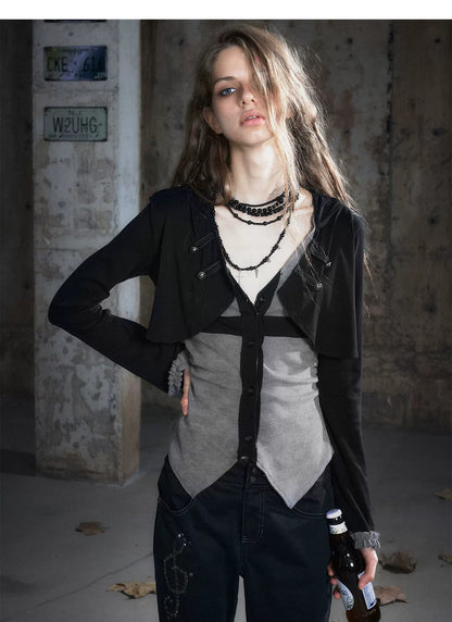 Faux Two-Piece Knit Cardigan