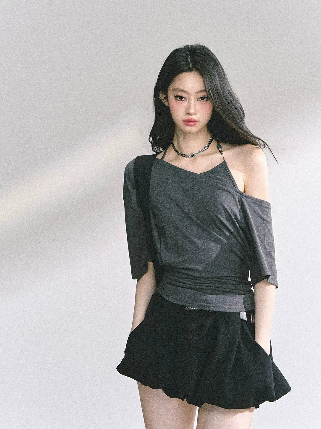Asymmetric Beaded Off-Shoulder Top