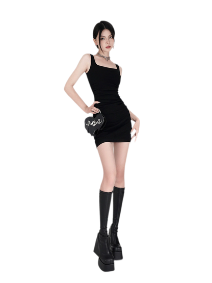 Stretch Ruched Square-Neck Mini Dress