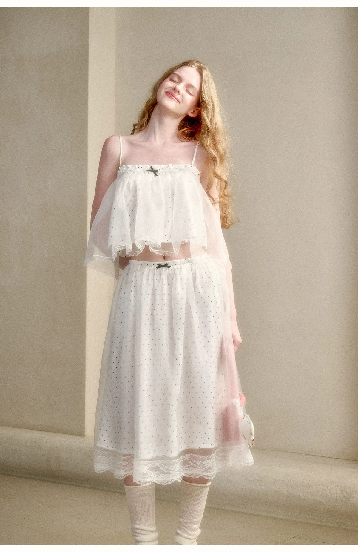 Babydoll Pearl Organza Polka Dot Set