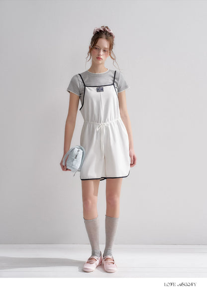 Contrast Piping Drawstring Waist Jumpsuit