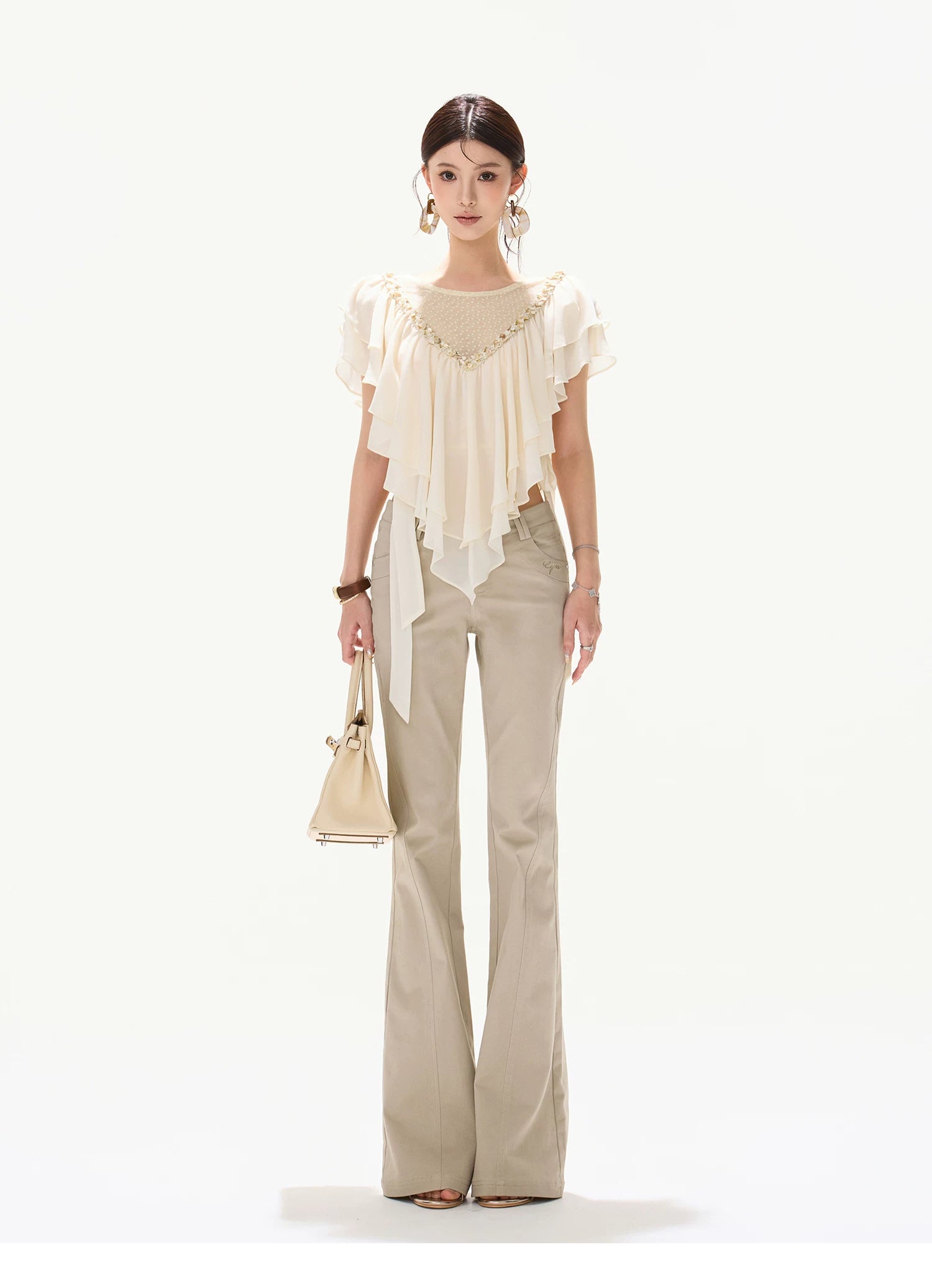 Slim Fit Flared Cotton Blend Pants