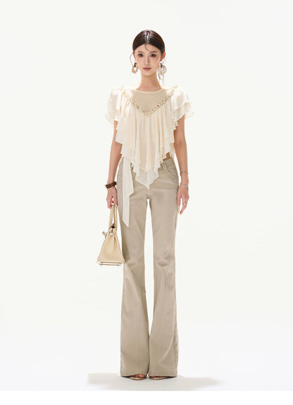 Slim Fit Flared Cotton Blend Pants