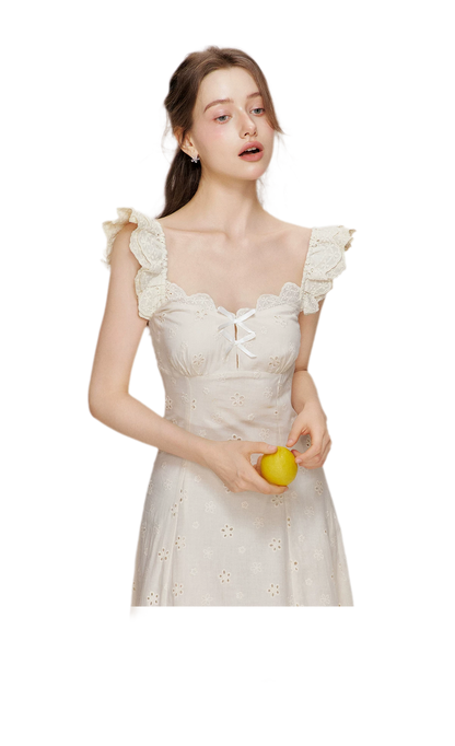 Embroidered Lace Flutter Sleeve Dress