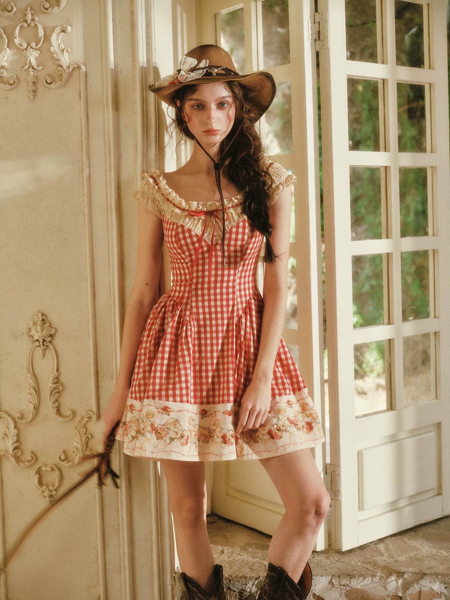 Gingham Lace Mini Dress