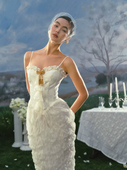 Pure White French Vintage Fishtail Dress