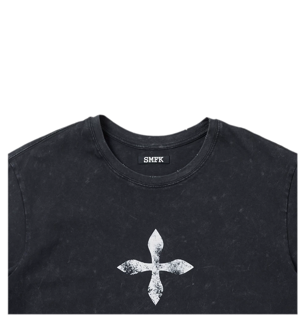 Vintage Washed Cross Embroidered Tee