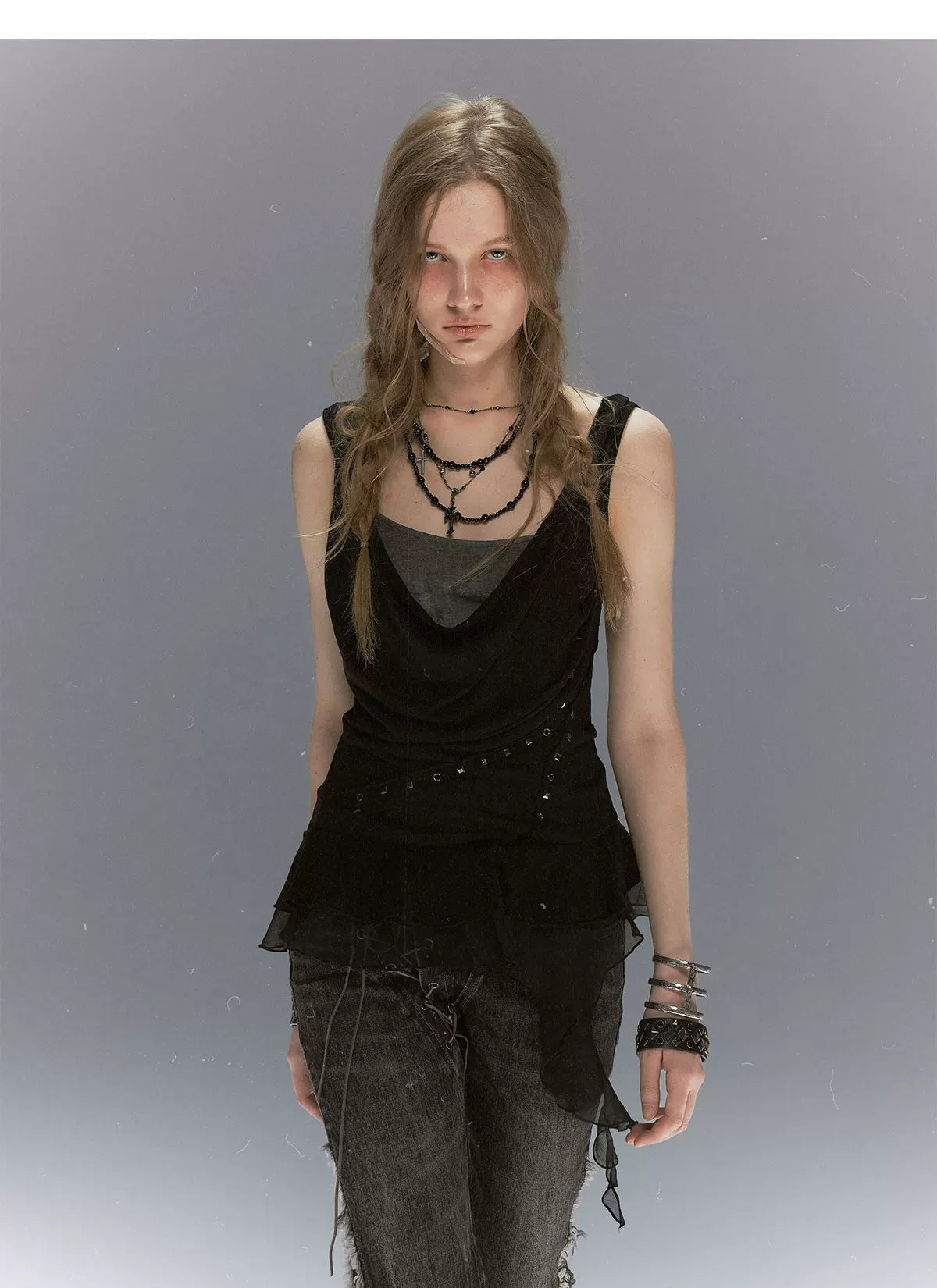Dyed Chiffon Cowl Tank
