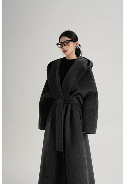Hand-Sewn Oversized Hooded Wool Coat