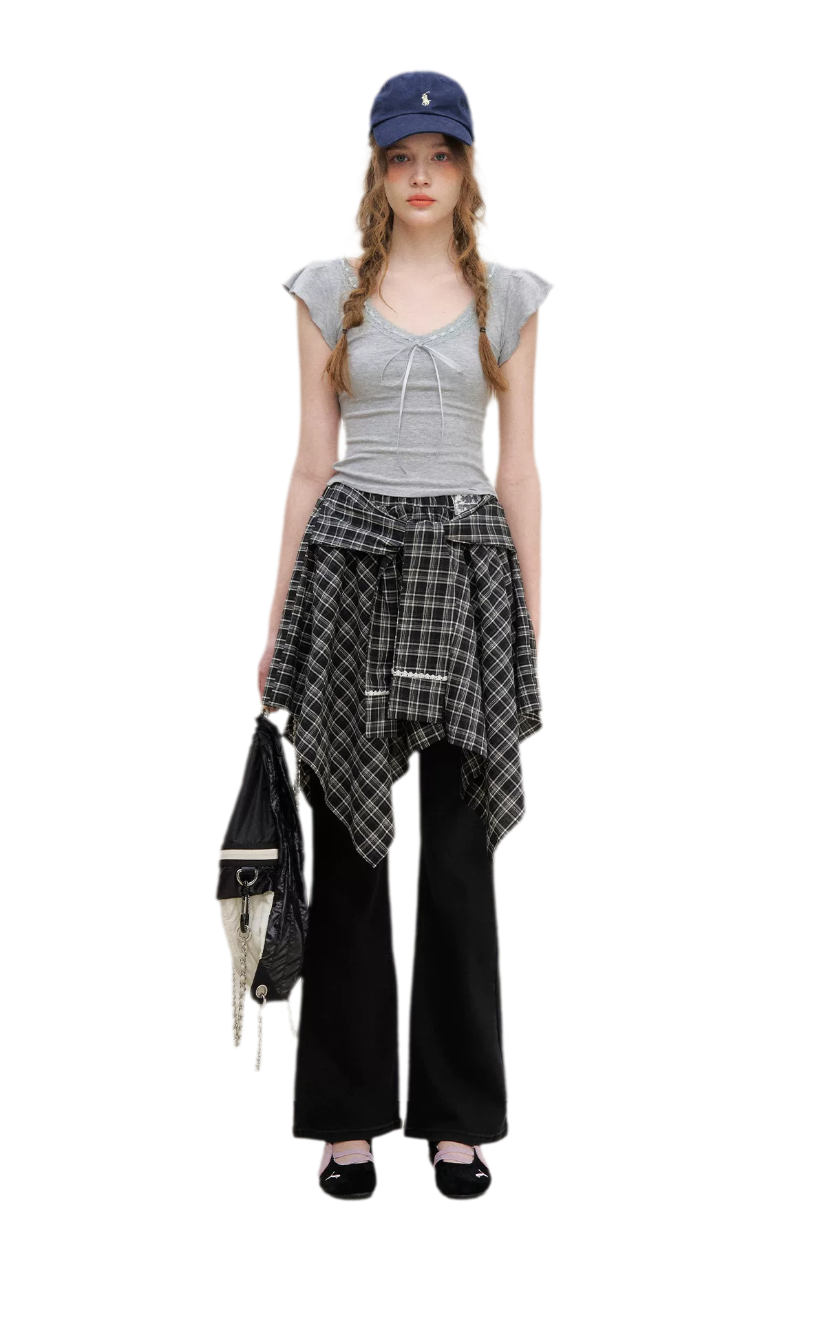Asymmetric Lace Patchwork Plaid Skirt/Top