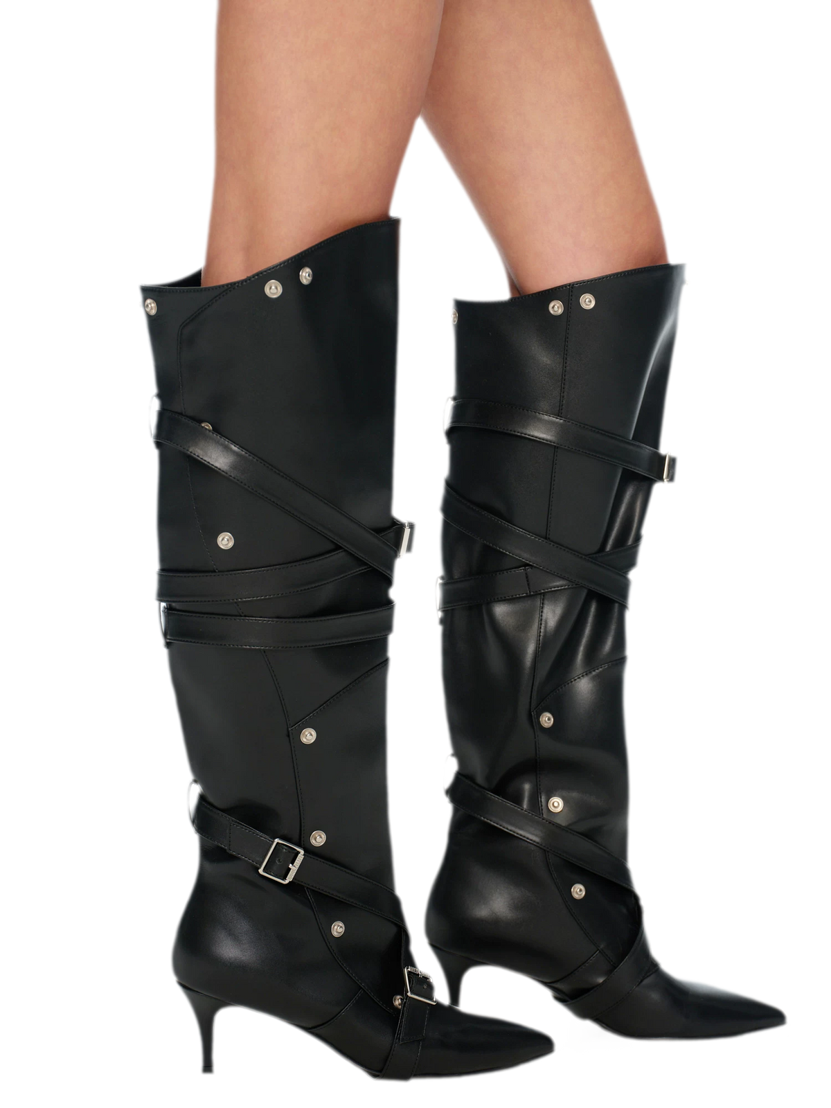 Botas de cuero de punta fina por encima de la rodilla
