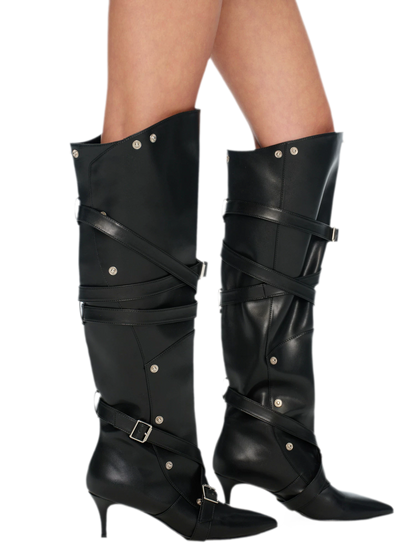 Botas de cuero de punta fina por encima de la rodilla